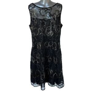 Vintage Kay Unger Sleeveless Dress Black Gold Lace Women's Plus Size 14